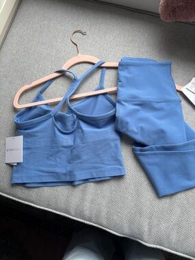 Beyond Yoga Powder Blue Strappy Crop Tank and High-Waist Leggings Set